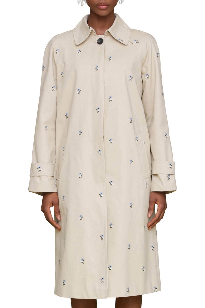 Floral Embroidered Trench Coat, Alternate, color, LIGHT KHAKI/ BLUE FLOWER