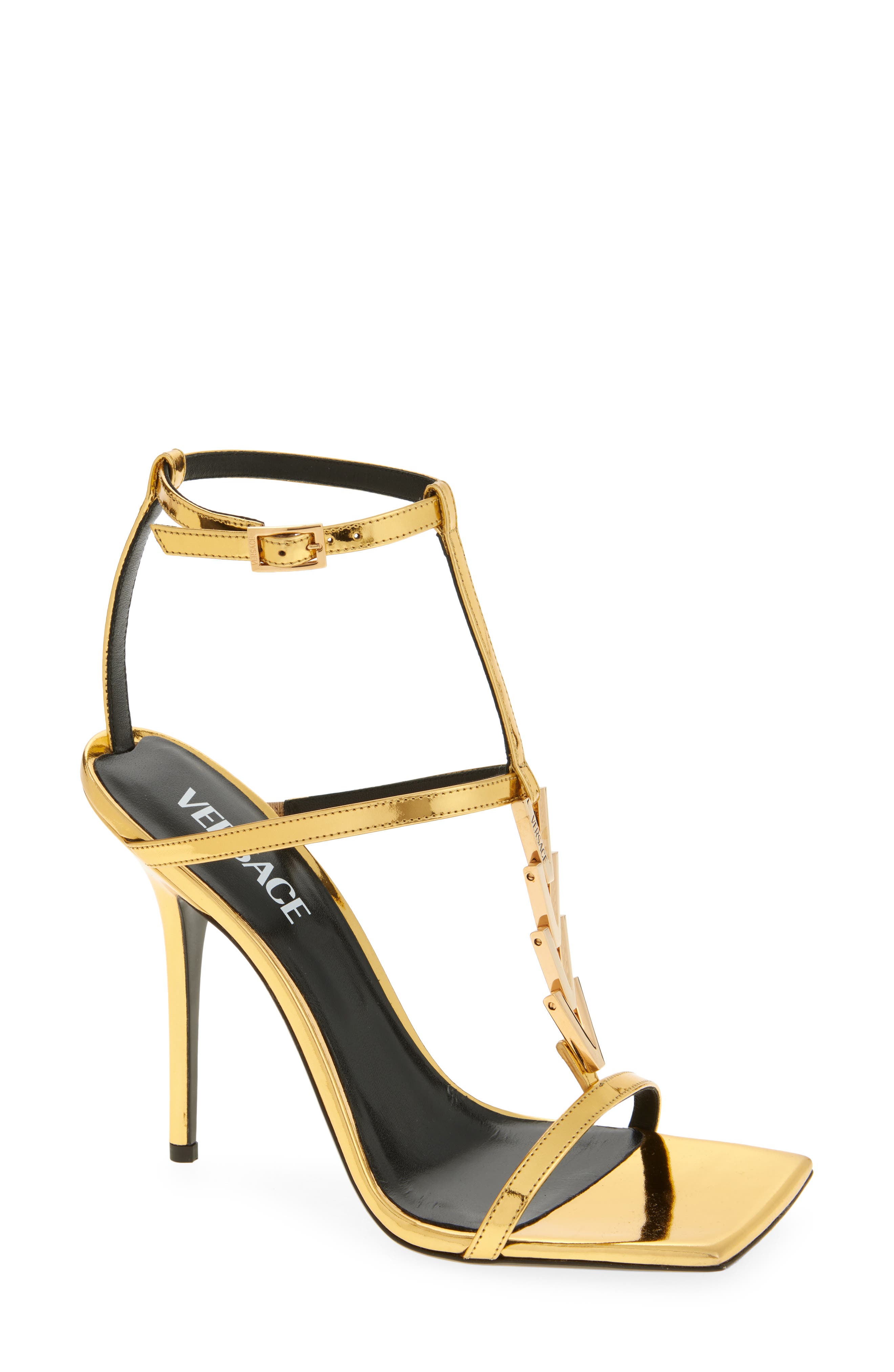 Versace V2025 Chain Metallic Sandal, Main, color, 
