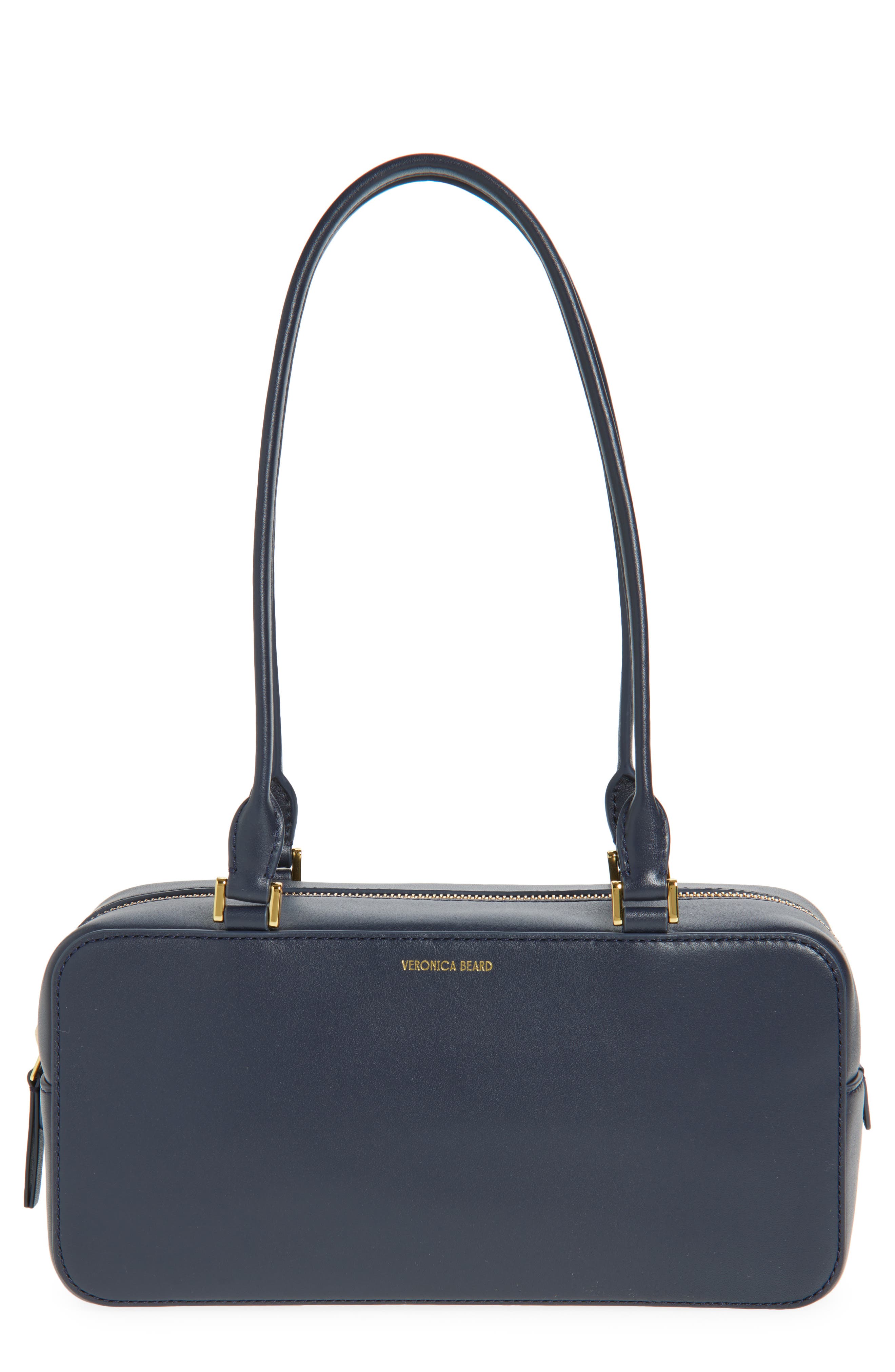 Veronica Beard Boxy Leather Shoulder Bag, Main, color, Navy