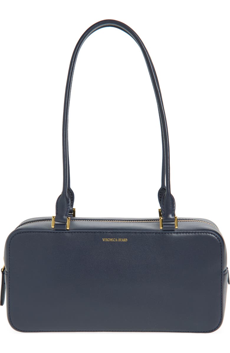 Veronica Beard Boxy Leather Shoulder Bag, Main, color, Navy