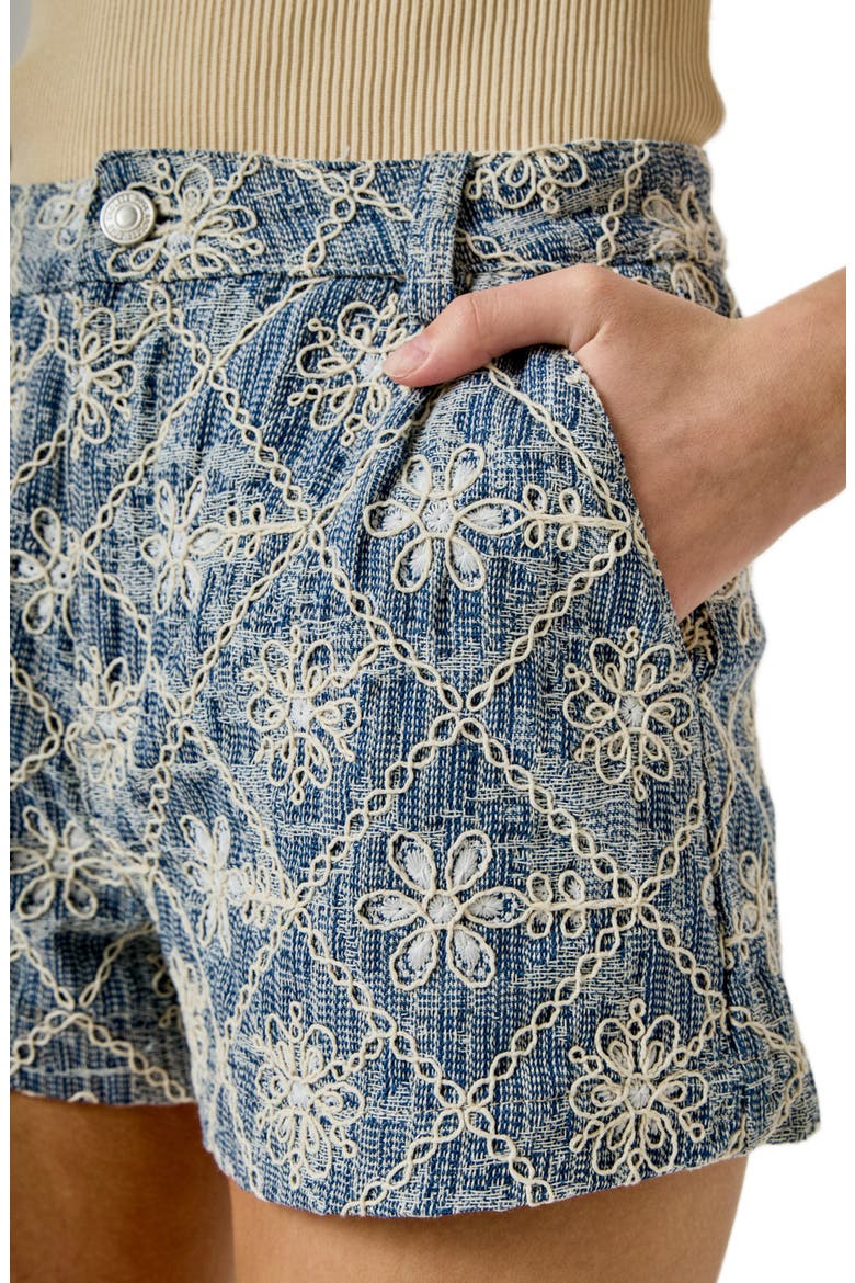 Floral Embroidery Denim Shorts, Alternate, color, BLUE