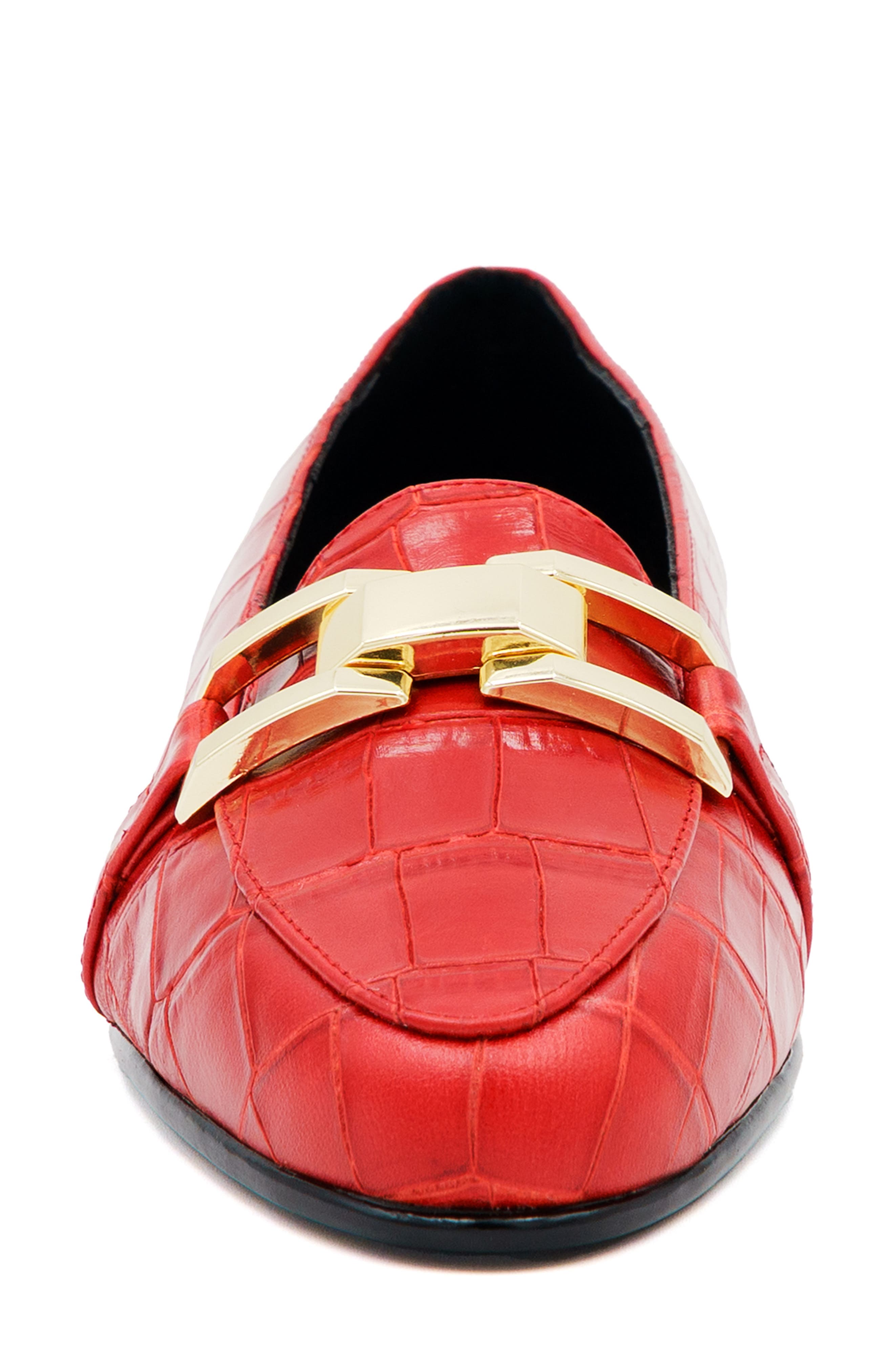 Occhiello Croc Embossed Leather Flat, Alternate, color, ROSSO