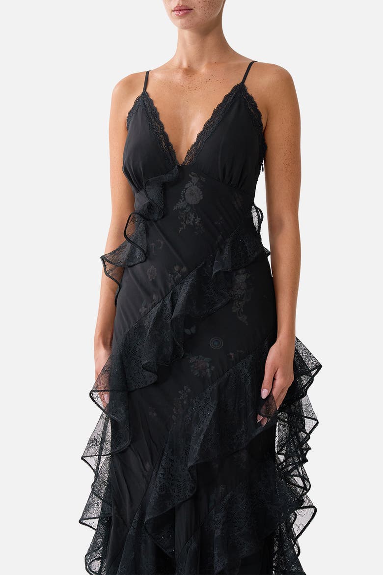 Asymmetrical Ruffle Slip Dress, Alternate, color, Night Garden
