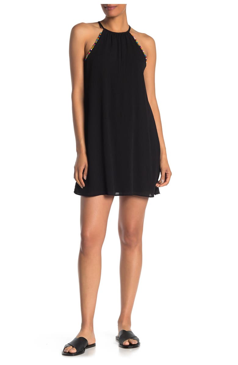 VANITY ROOM Bead & Pompom Trim Sleeveless Dress, Main, color, 