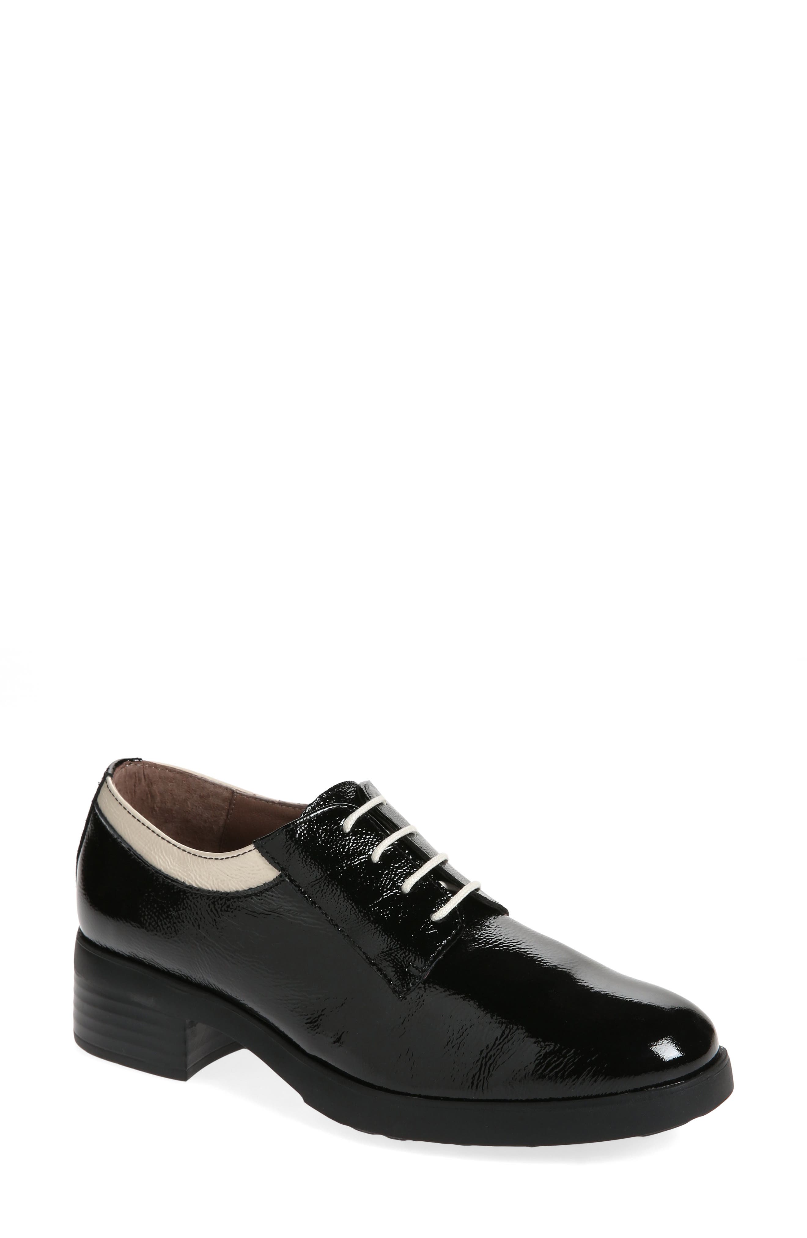 Smart Patent Block Heel Oxford, Main, color, BLACK MILK