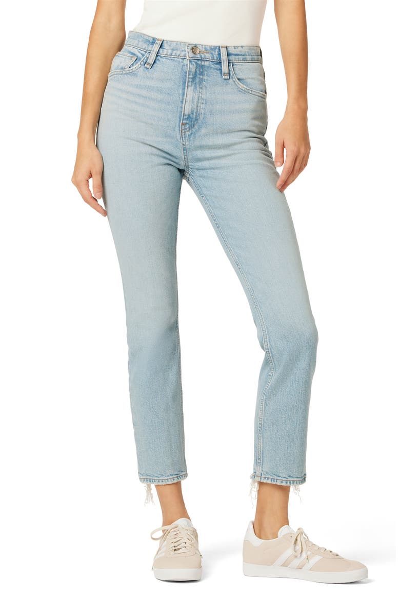Harlow Ultrahigh Waist Fray Hem Ankle Cigarette Jeans, Main, color, ISLA