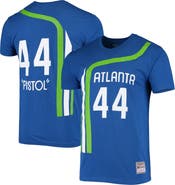 Mitchell & Ness Men's Mitchell & Ness Pete Maravich Blue Atlanta Hawks Hardwood Classics Stitch Name & Number T-Shirt
