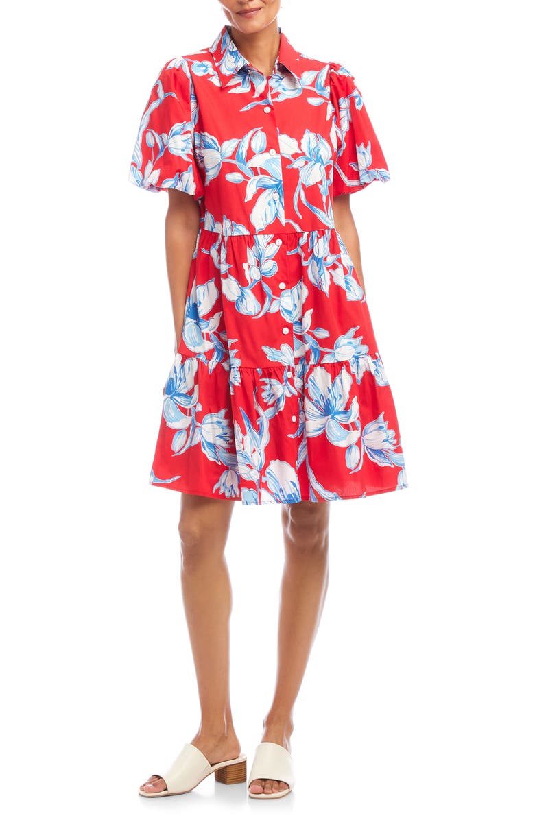 Karen Kane Tiered Puff Sleeve A-Line Dress, Main, color, Print