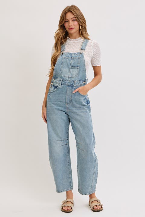 Blue Barrel Leg Denim Overalls