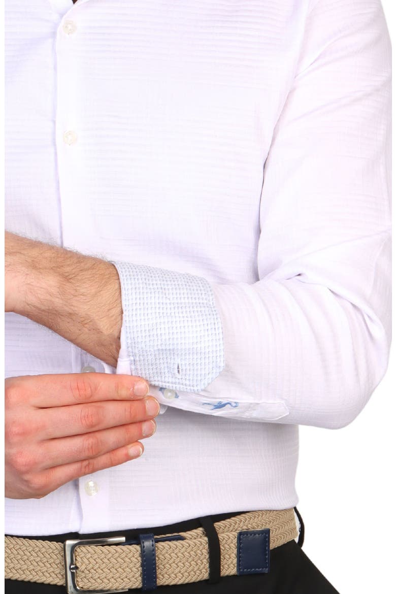 Trim Fit Textured Check Non-Iron Stretch Dress Shirt, Alternate, color, WHITE