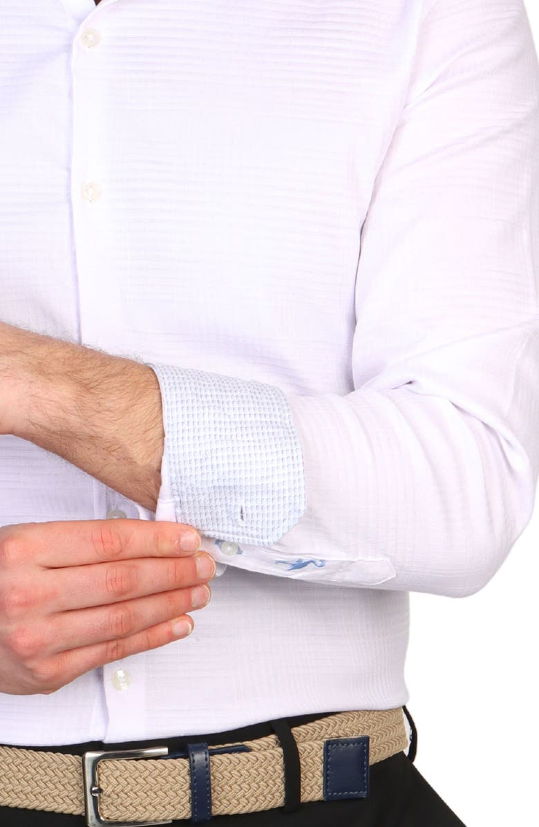 TailorByrd Trim Fit Textured Check Non-Iron Stretch Dress Shirt, Alternate, color, White