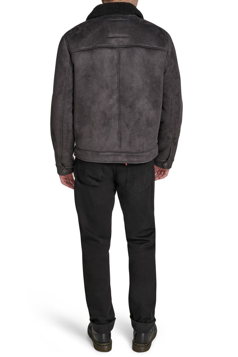 Faux Shearling Lined Trucker Jacket, Alternate, color, BLACK