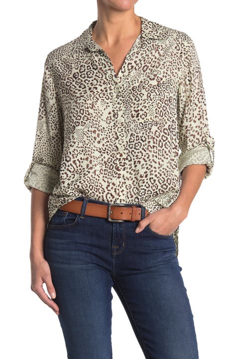 Elisa Button Front Animal Print Blouse