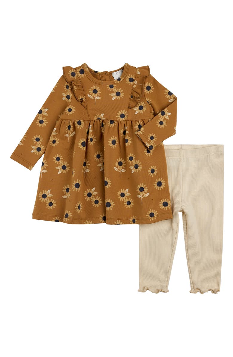 FIRSTS by Petit Lem Sunflower Print Cotton Dress & Leggings Set, Main, color, 