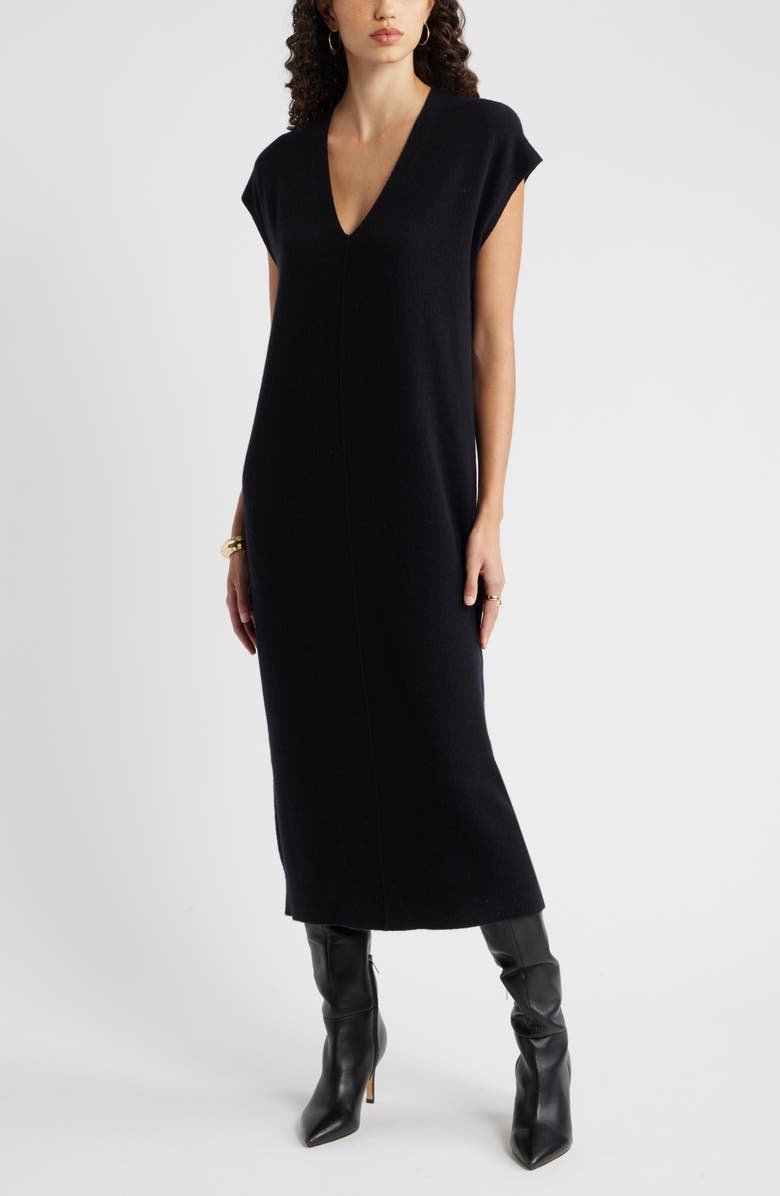 Nordstrom Wool & Cashmere Blend Shift Dress, Main, color, Black Rock