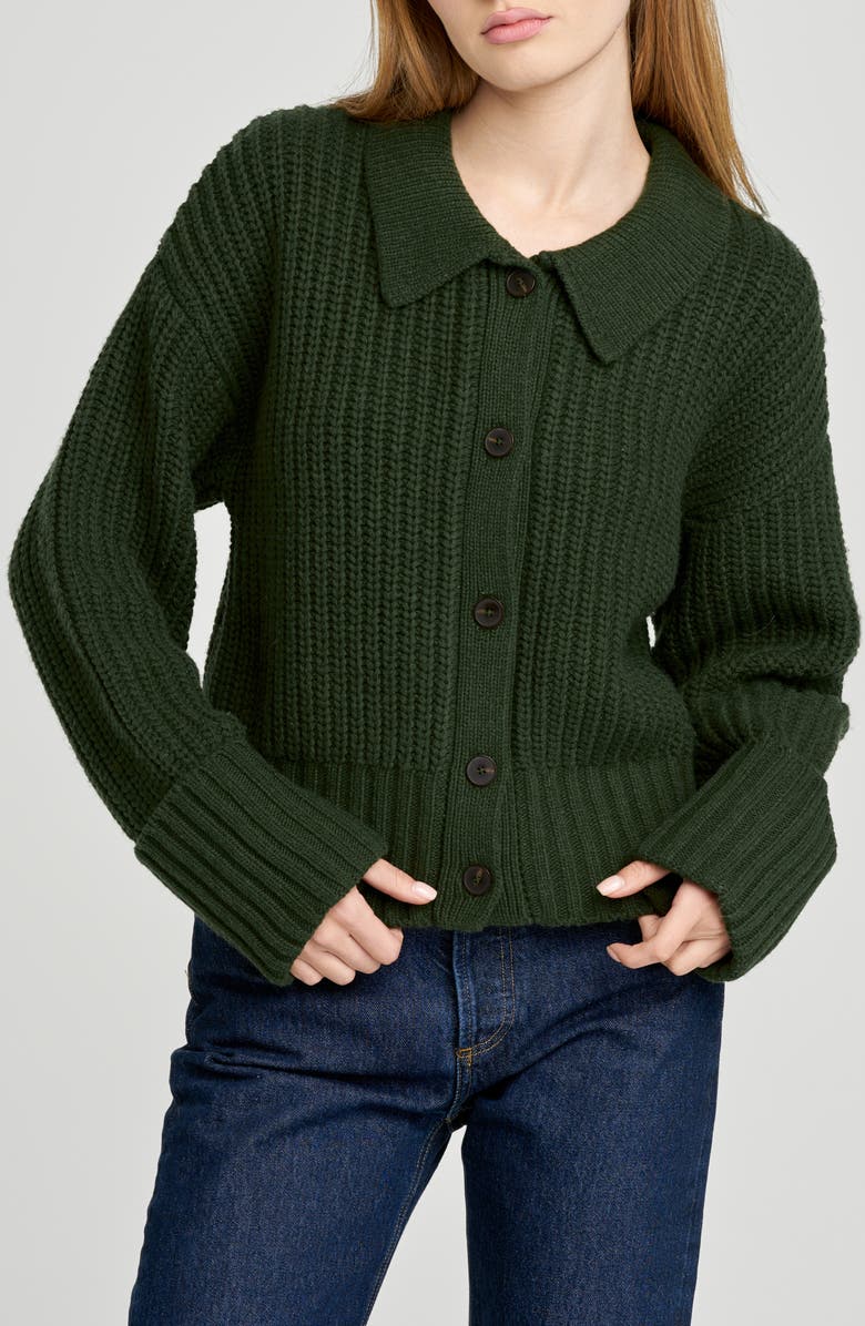 WAYF Bea Collared Cardigan, Alternate, color, Deep-Olive