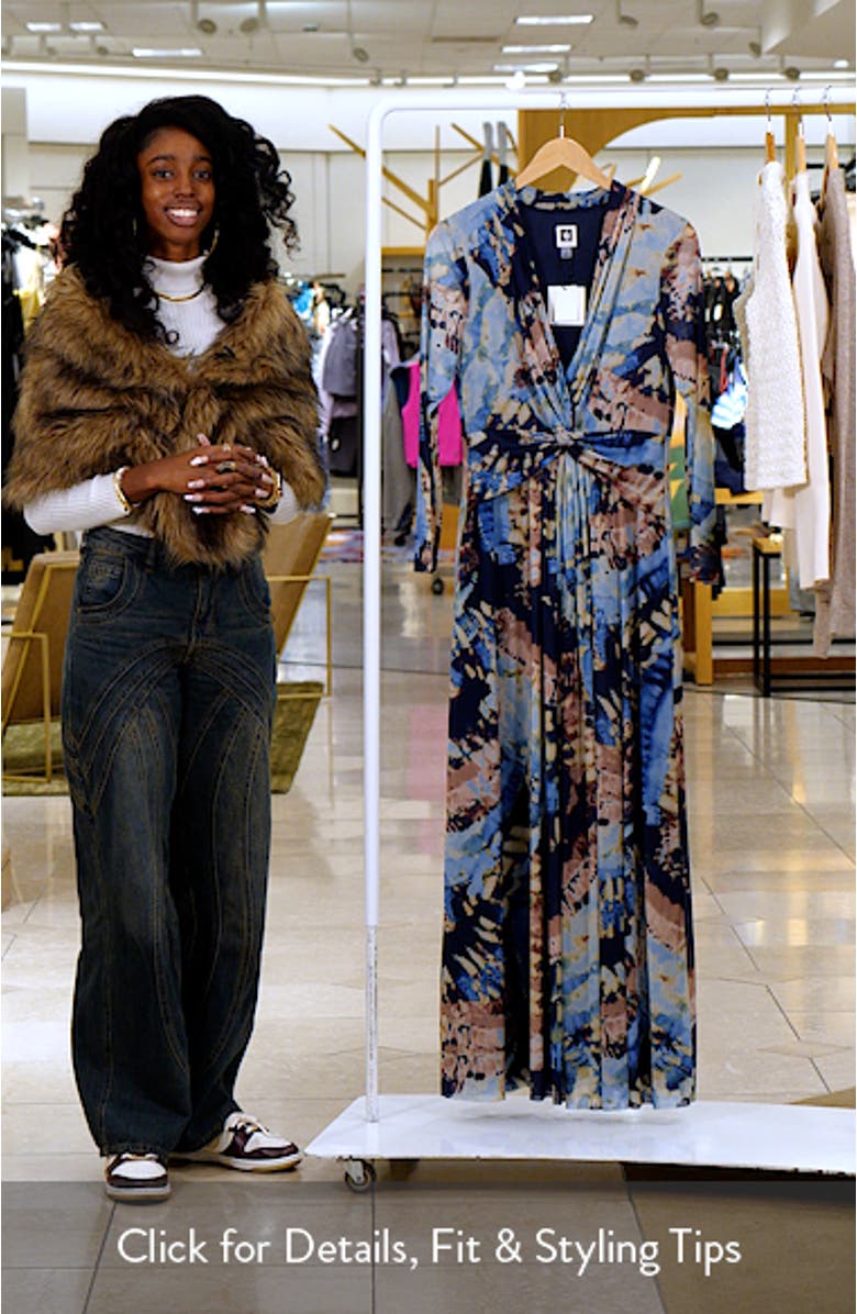 Abstract Print Twist Front Long Sleeve Mesh Maxi Dress, sales video thumbnail