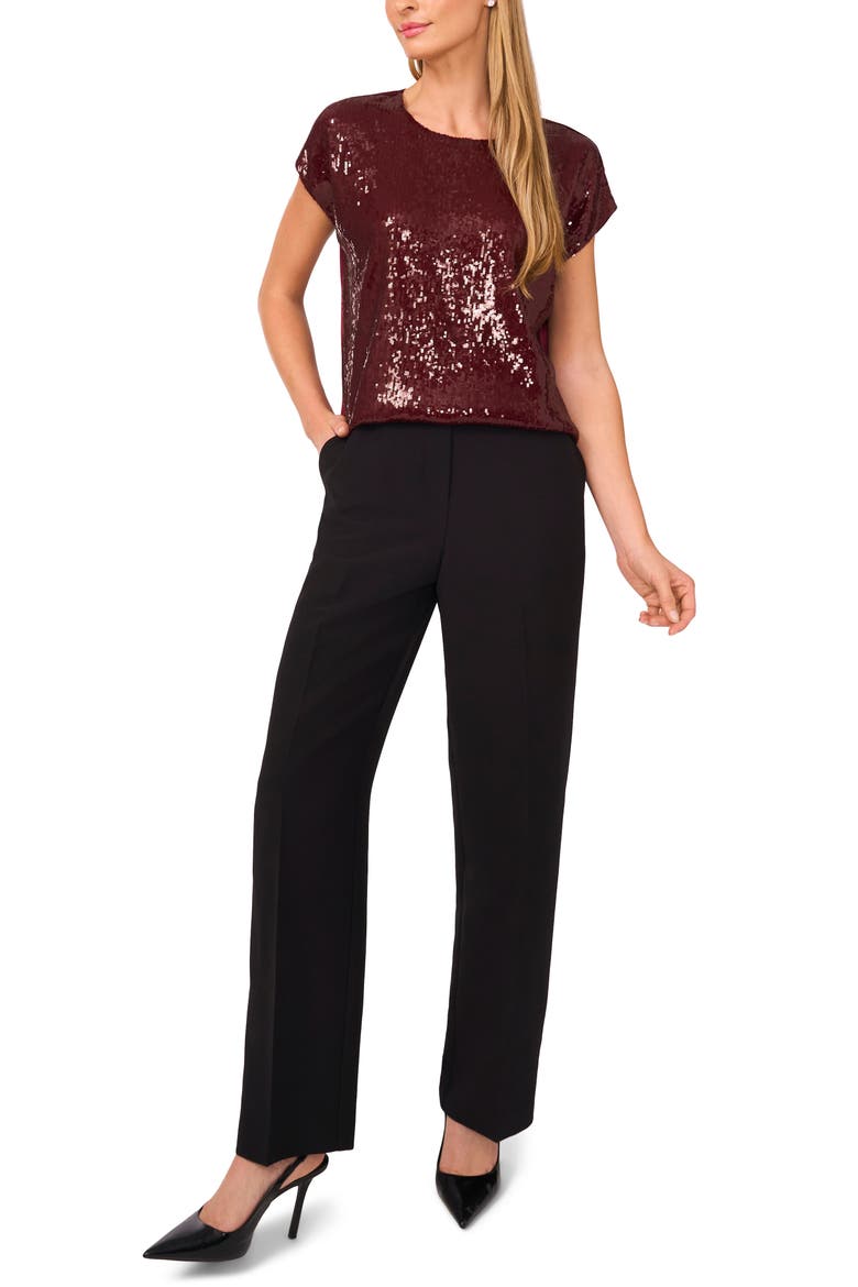 Sequin Cap Sleeve Top, Alternate, color, BURGUNDY