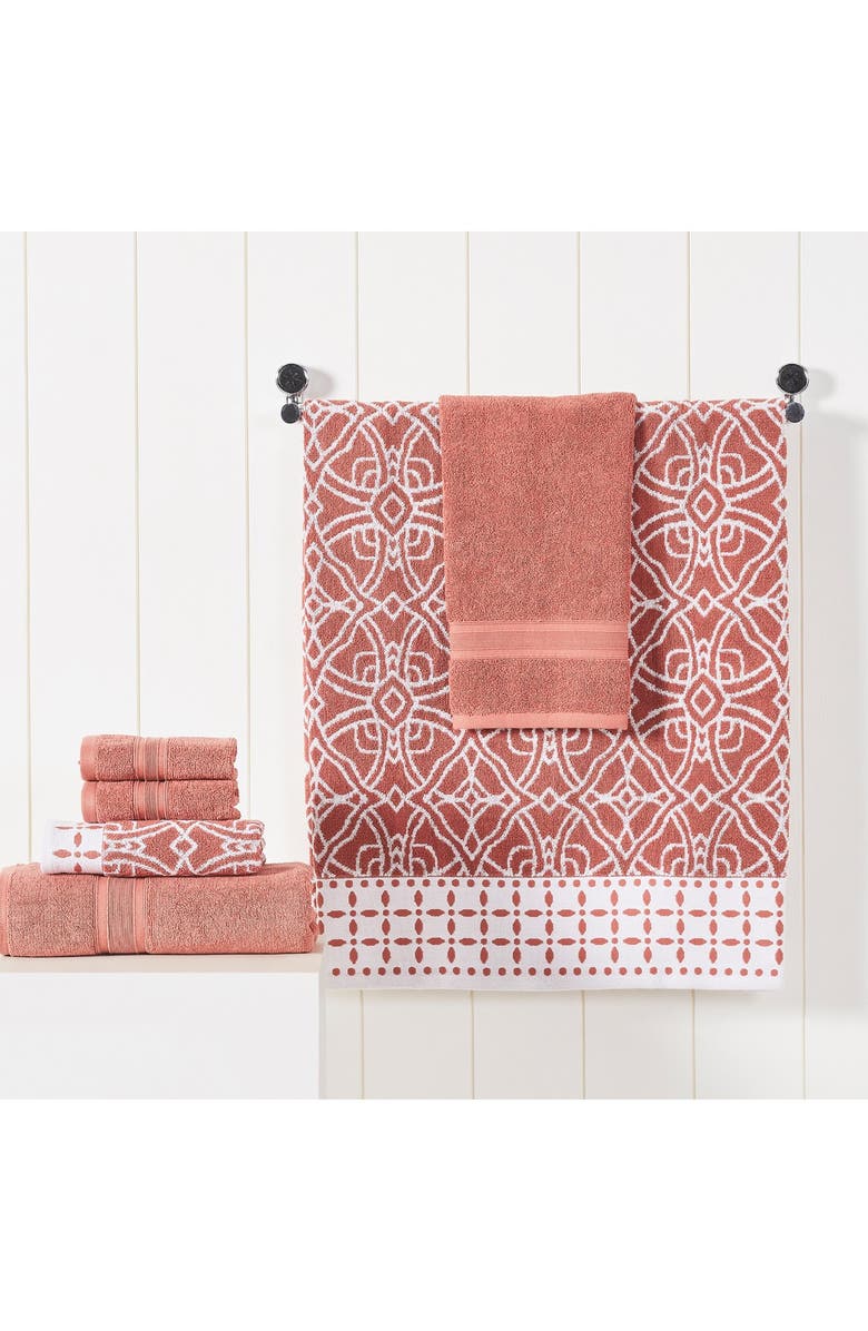 Modern Threads Yarn Dyed Jacquard/Solid Towel 6-Piece Set - Monore Blue, Alternate, color, Clay