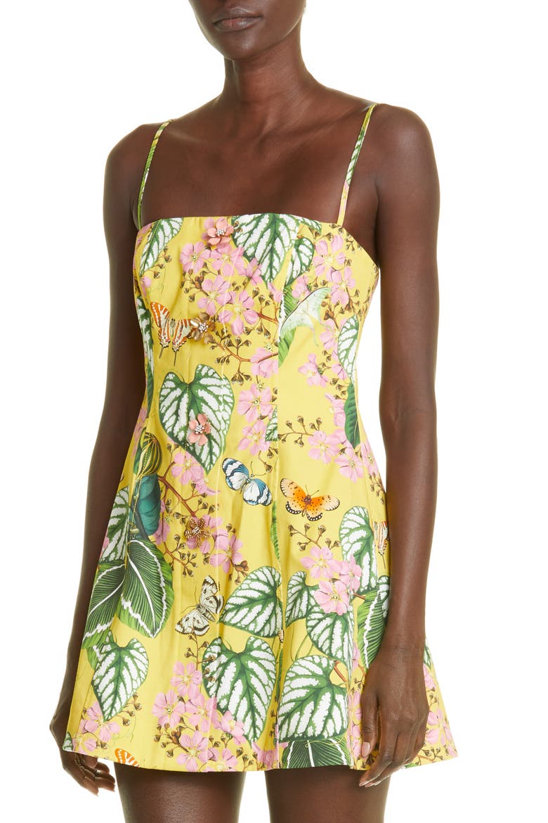 Botanical Print Button Front Stretch Cotton Minidress, Alternate, color, DAFFODIL MULTI