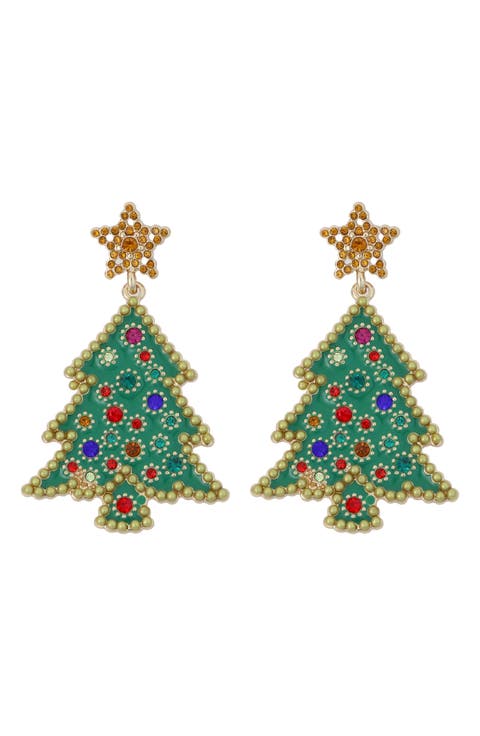 Enamel Christmas Tree Drop Earrings