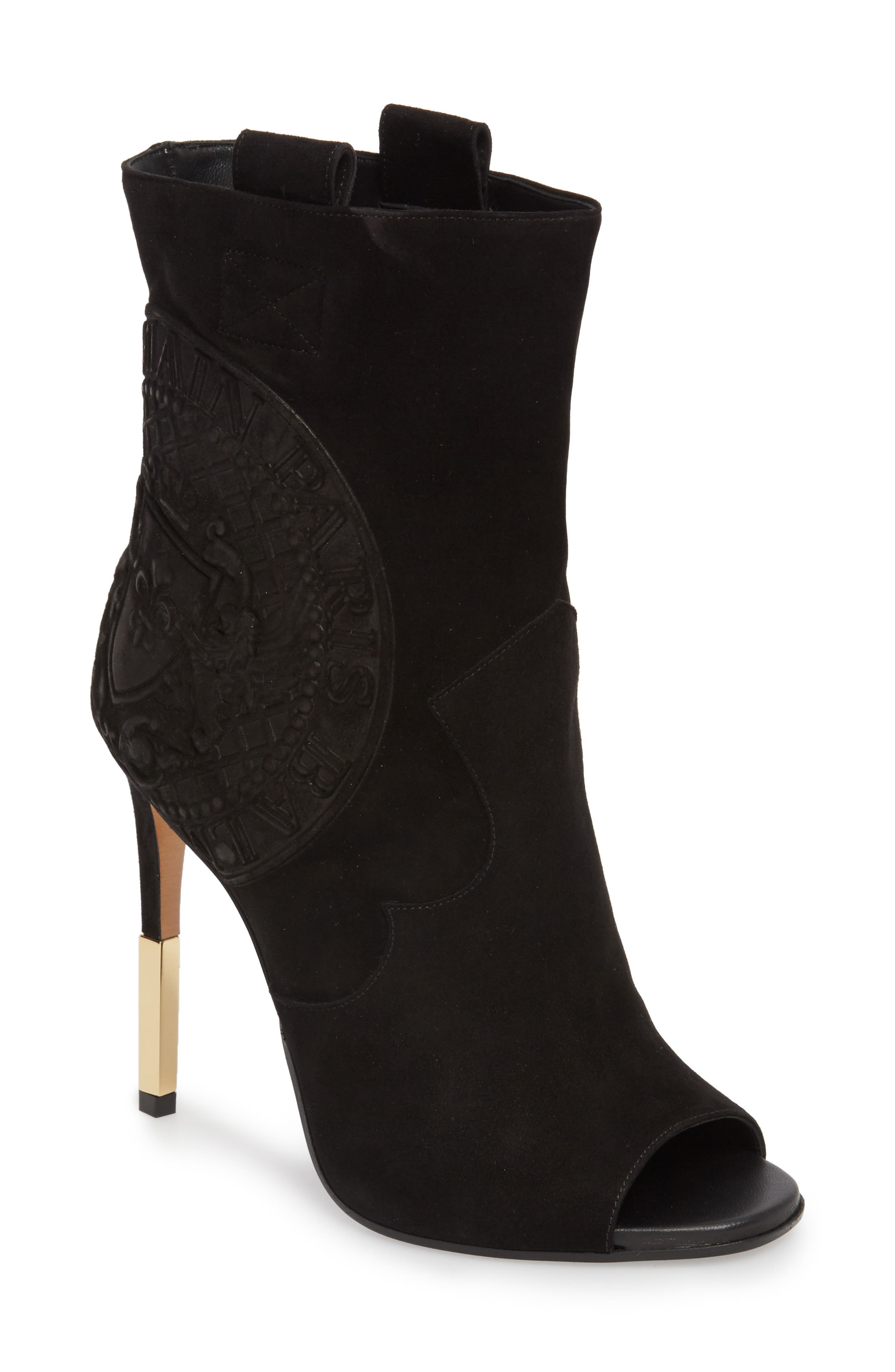 Balmain Clea Logo Embossed Bootie, Main, color, 