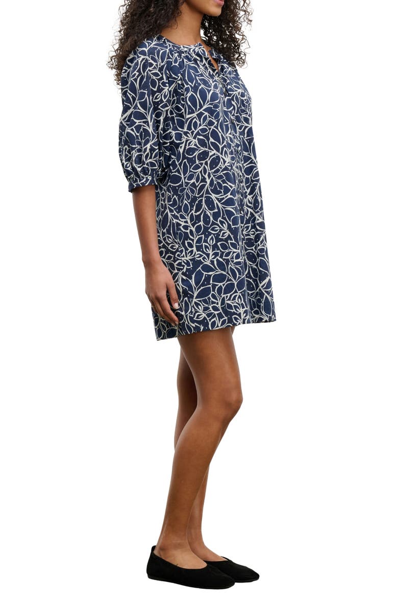 Cotton Split Neck Minidress, Alternate, color, NAVY
