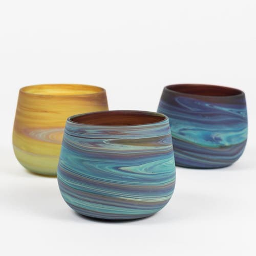 Ten Thousand Villages Phoenician Glass Candleholder In Blue