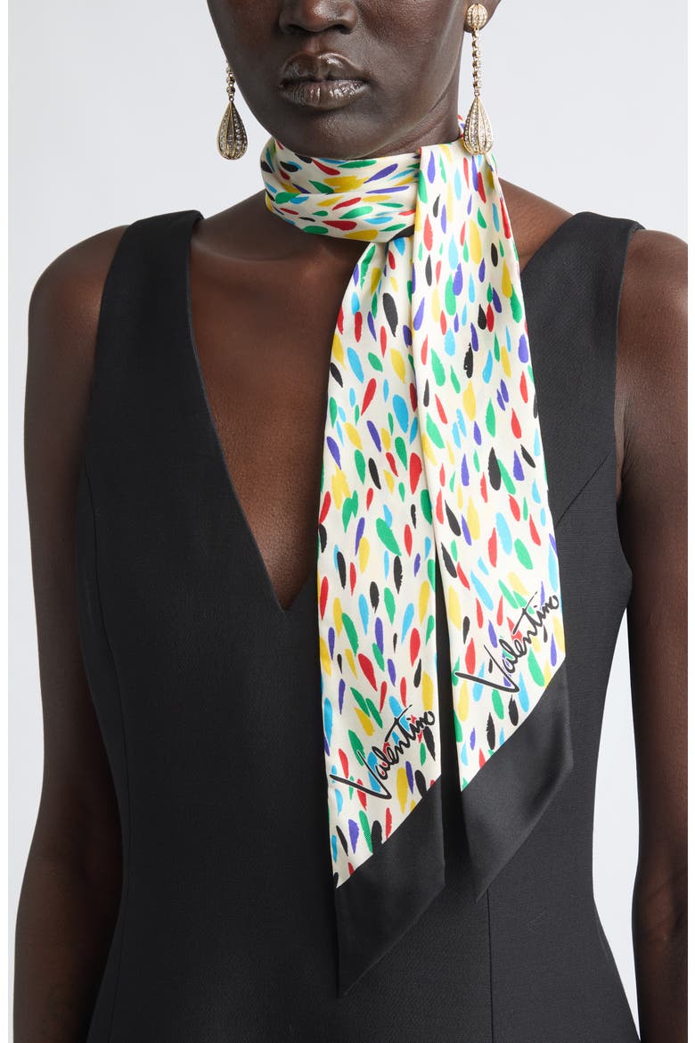 Little Stars Print Silk Skinny Scarf, Alternate, color, WHITE MULTI