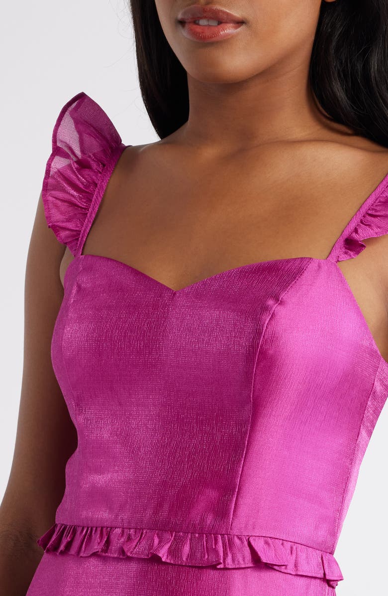 Lulus Ruffle Detail Textured Satin Dress, Alternate, color, 