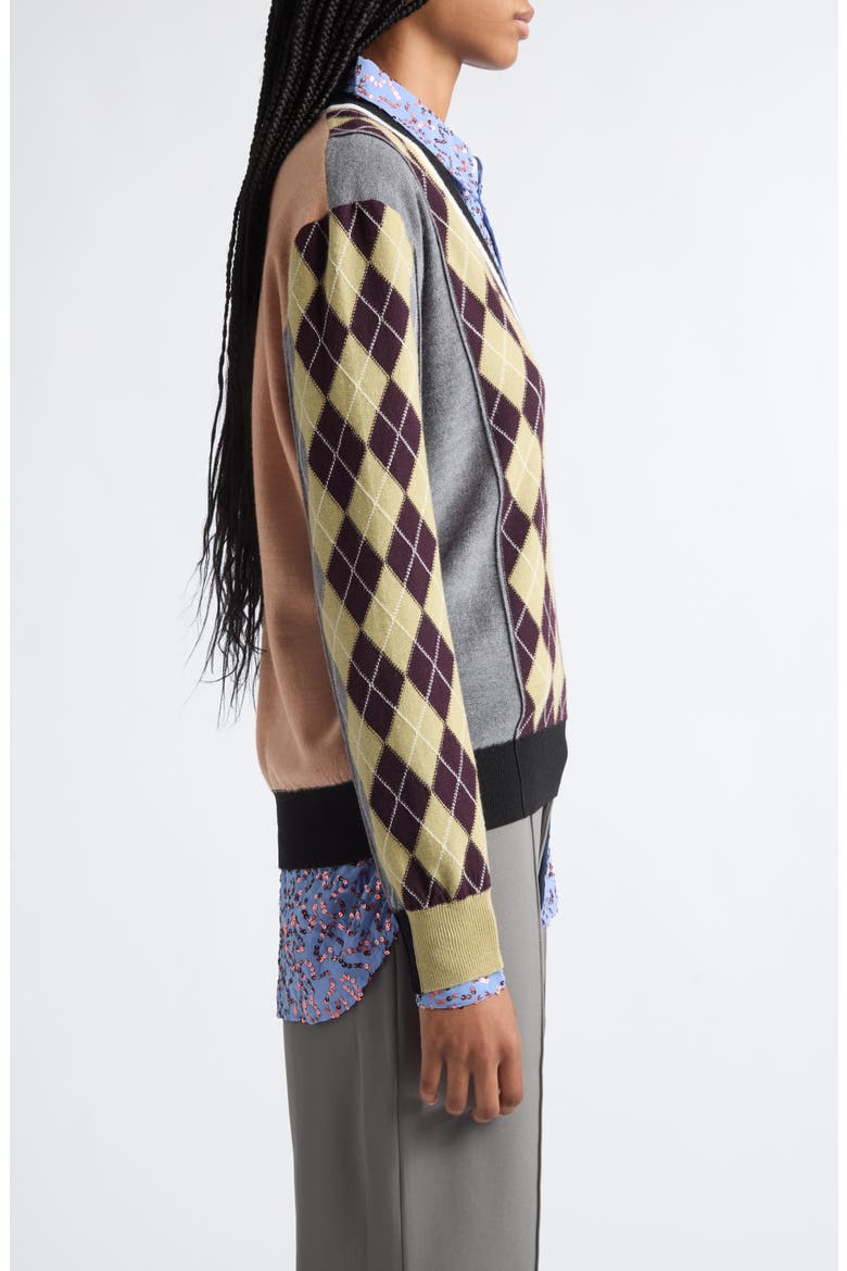 Teddy Colorblock Argyle Merino Wool Sweater, Alternate, color, GREY MELANGE MULTI
