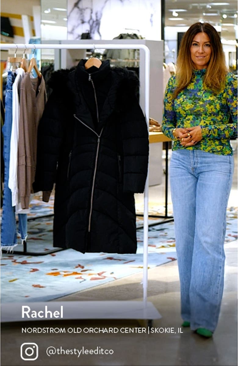 Hooded Taffeta Down Coat with Bib & Faux Fur Trim, sales video thumbnail