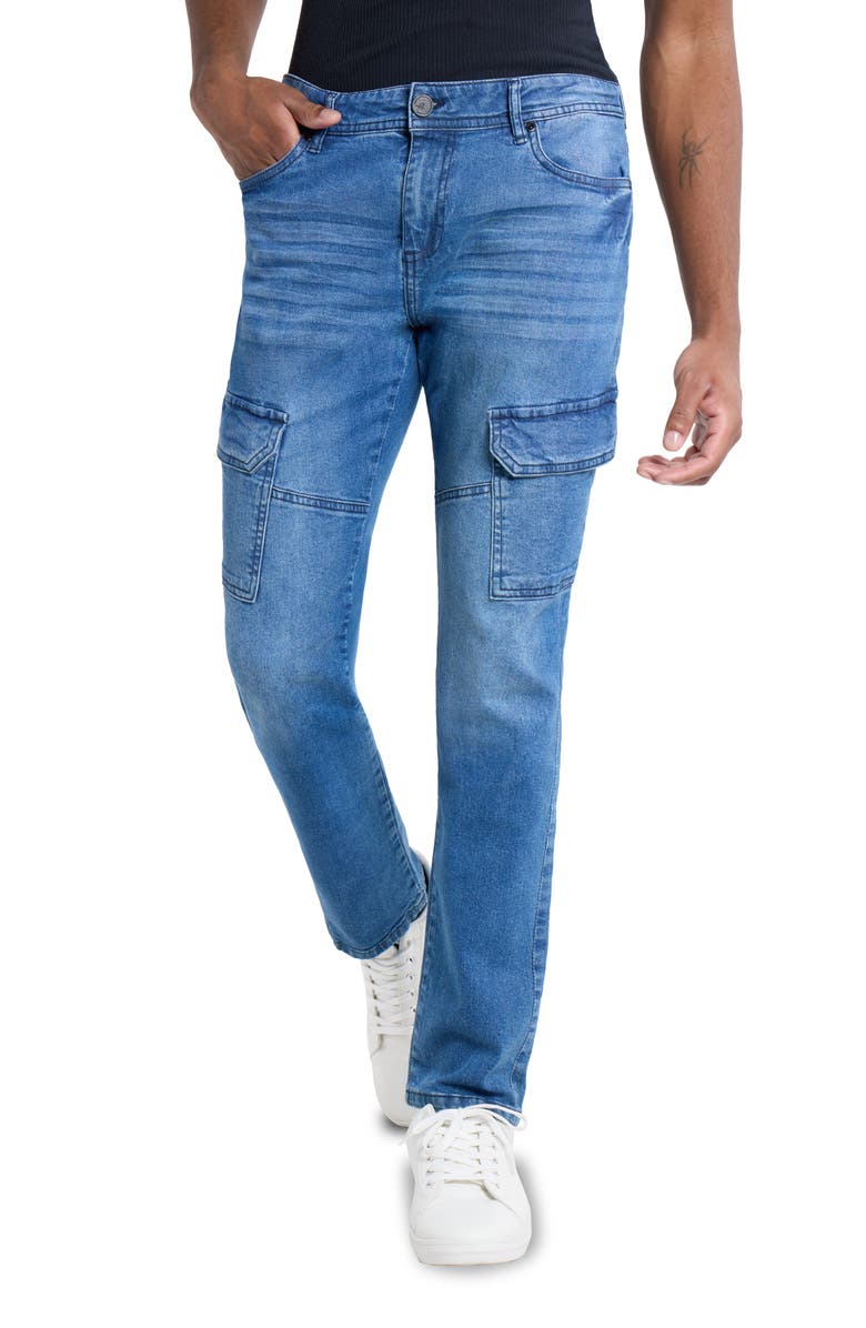 XRAY Slim Fit Cargo Jeans, Alternate, color, Medium Blue