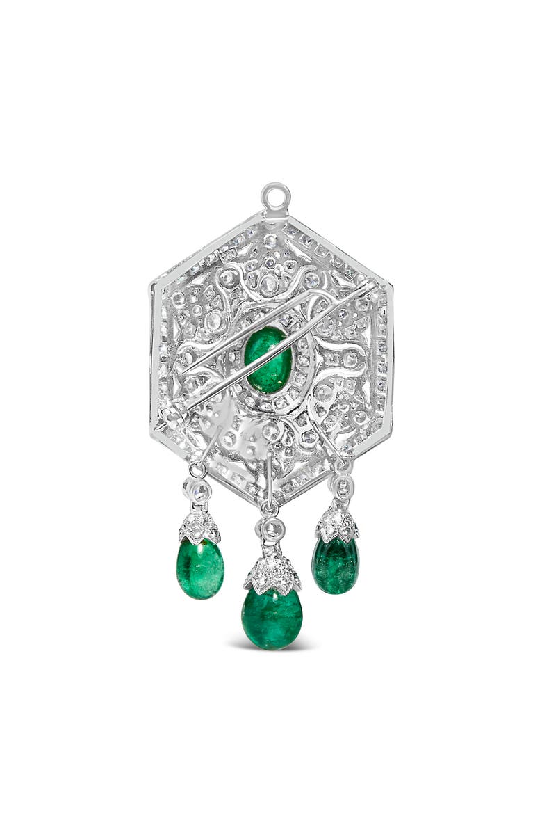 Haus of Brilliance 18K 2 3/4 Cttw Diamond and Emerald Dangle Art Deco Shield Brooch Pin Pendant, Alternate, color, White