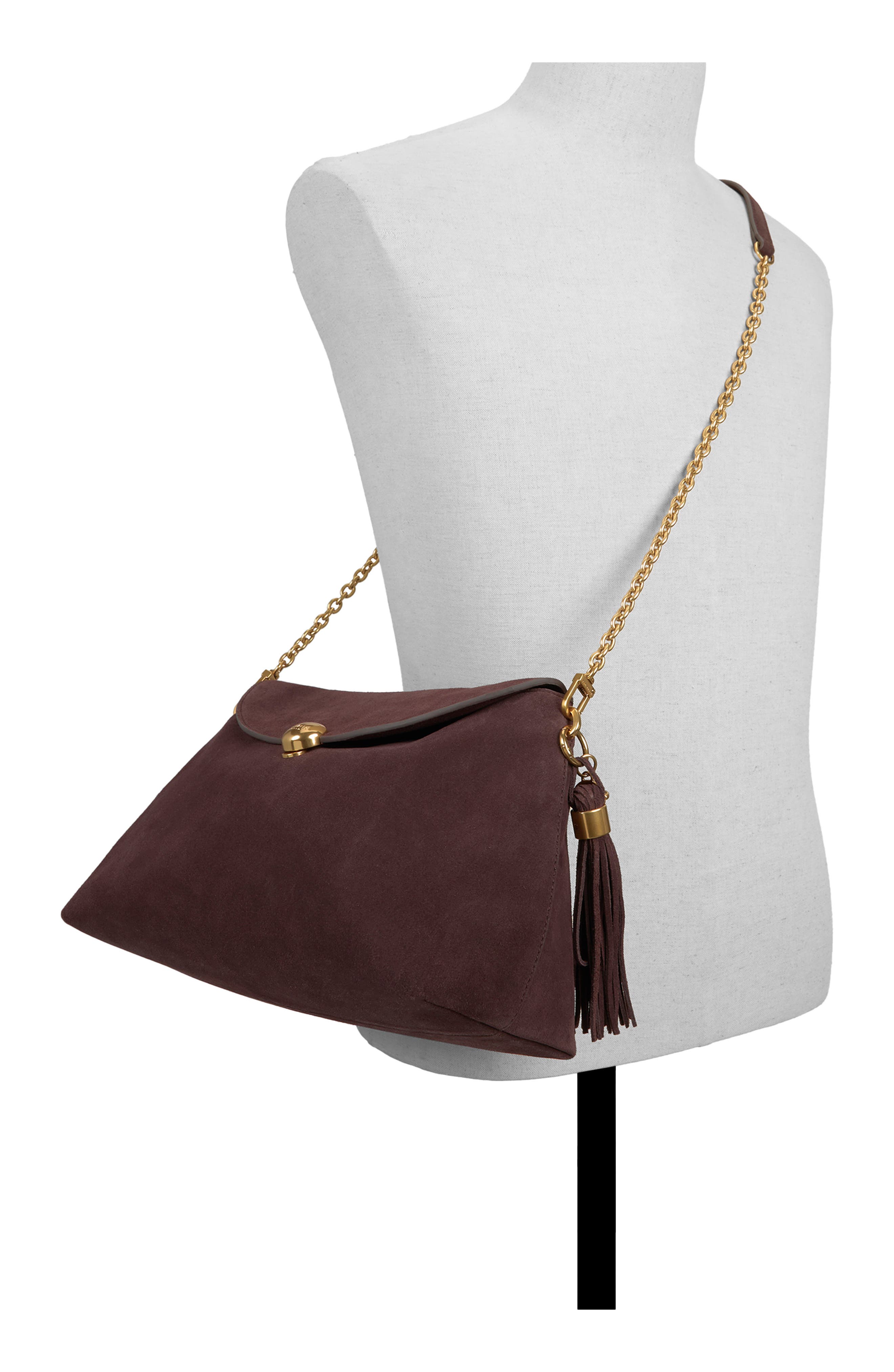 Gigi Faux Suede Clutch, Alternate, color, SUEDE DARK BROWN