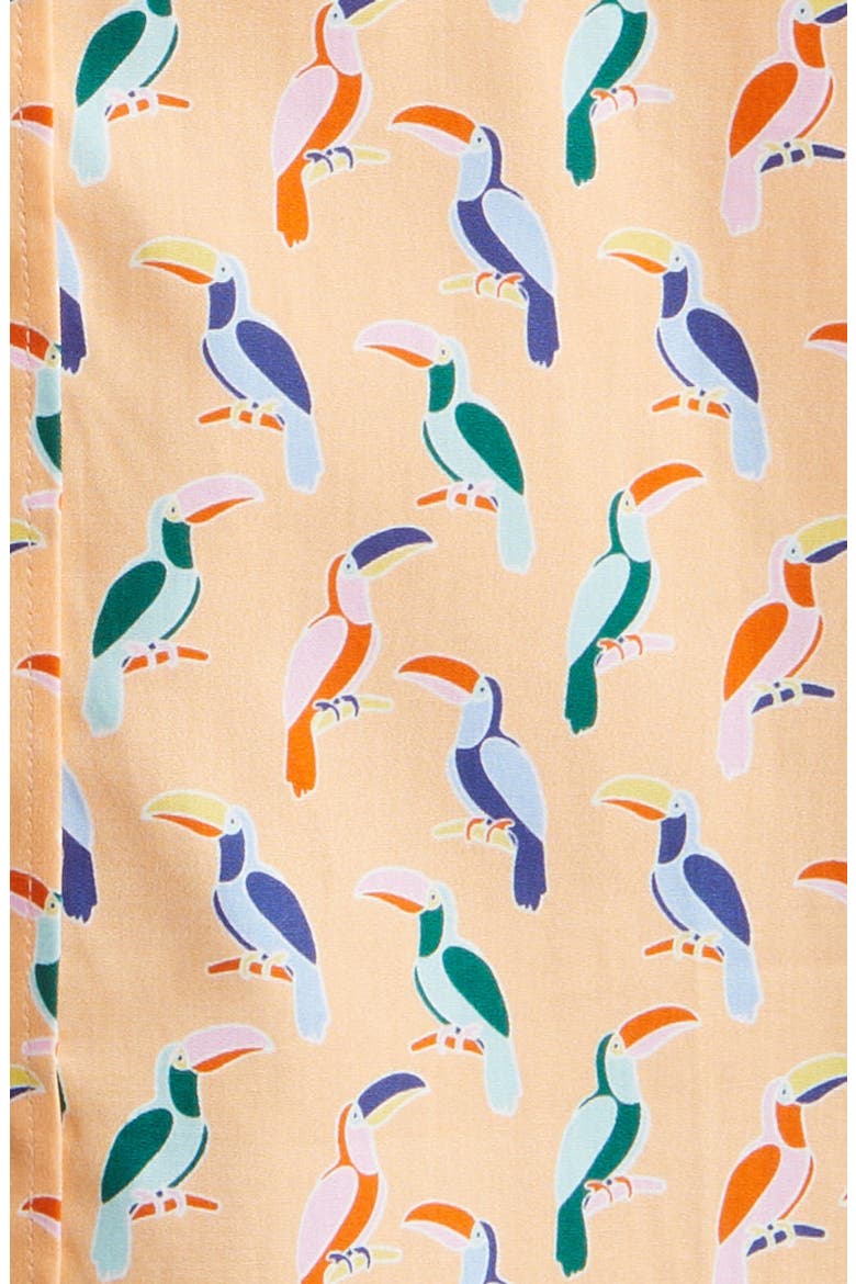 Toucan Print Short Sleeve Cotton Button-Down Shirt, Alternate, color, MELON