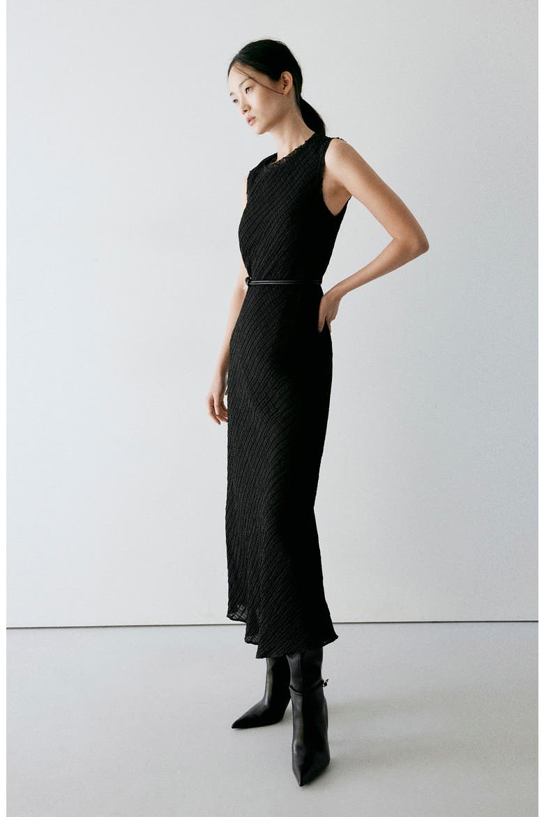 Ruched Belted Midi Dress, Alternate, color, BLACK BROWN