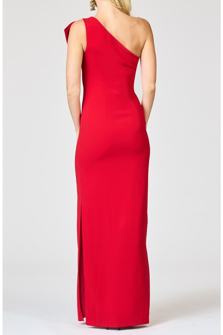 Cosette Bow One-Shoulder Column Gown, Alternate, color, CARDINAL