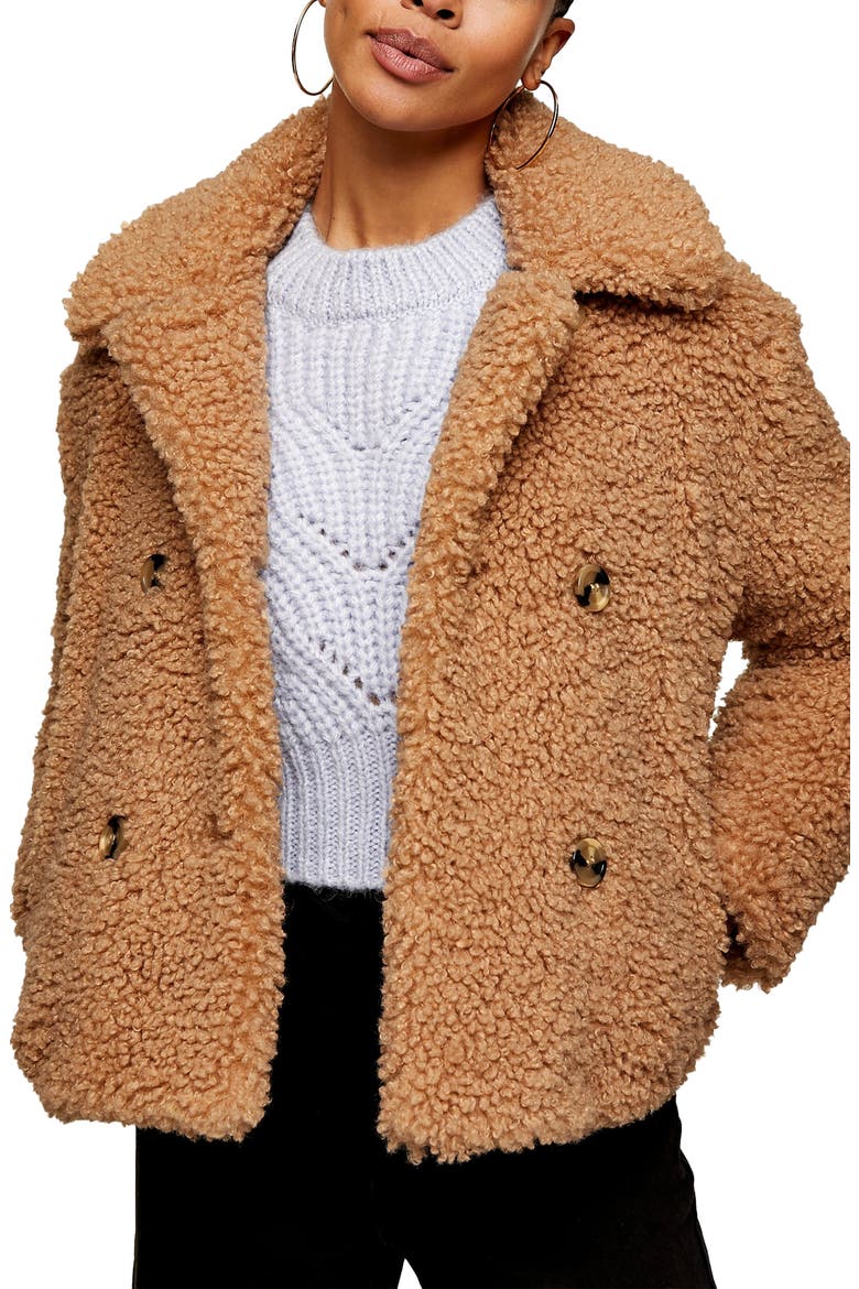 Ami Borg Faux Fur Jacket, Main, color, CAMEL