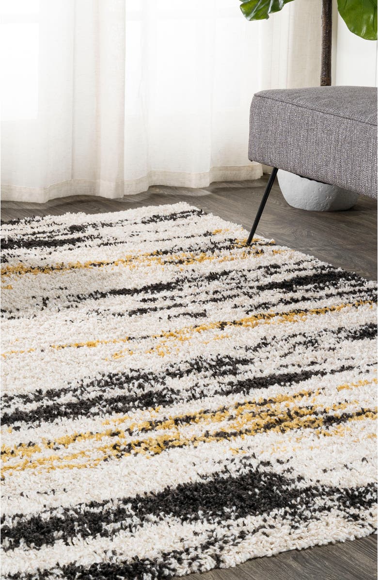 JONATHAN Y Nova Modern Bold Strie' Shag Area Rug, Alternate, color, Beige/Black/Yellow