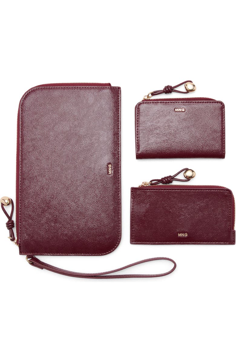 MANGO Mini Beaded Faux Leather Pochette Wristlet, Alternate, color, Burgundy