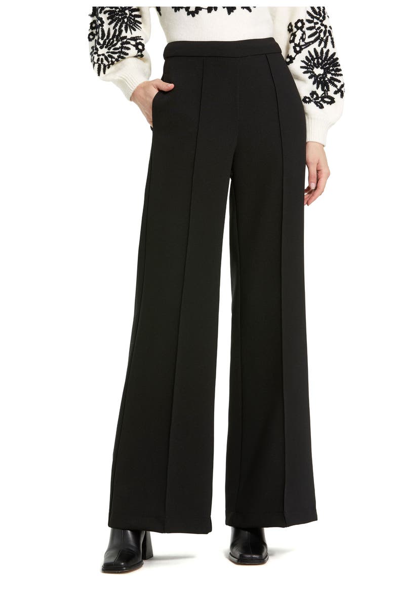 Mac Duggal Classic Crepe Wide Leg High Waisted Trouser Pant, Main, color,