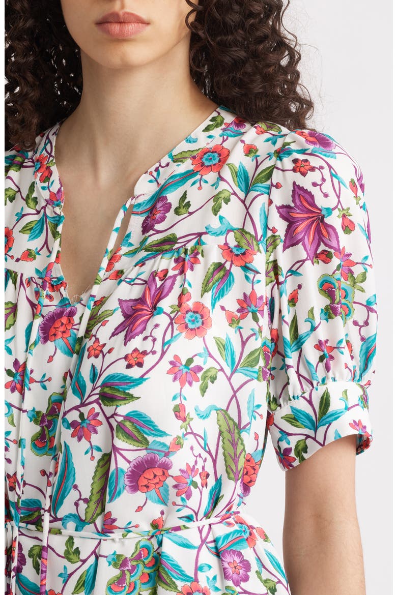 Floral Print Short Sleeve Dress, Alternate, color, WHITE MULTI