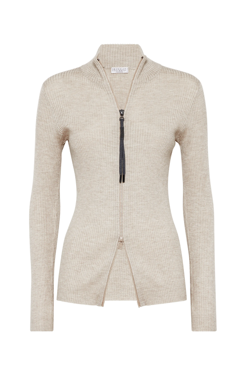 Brunello Cucinelli Cashmere-blend Zip-front Top In Neutral