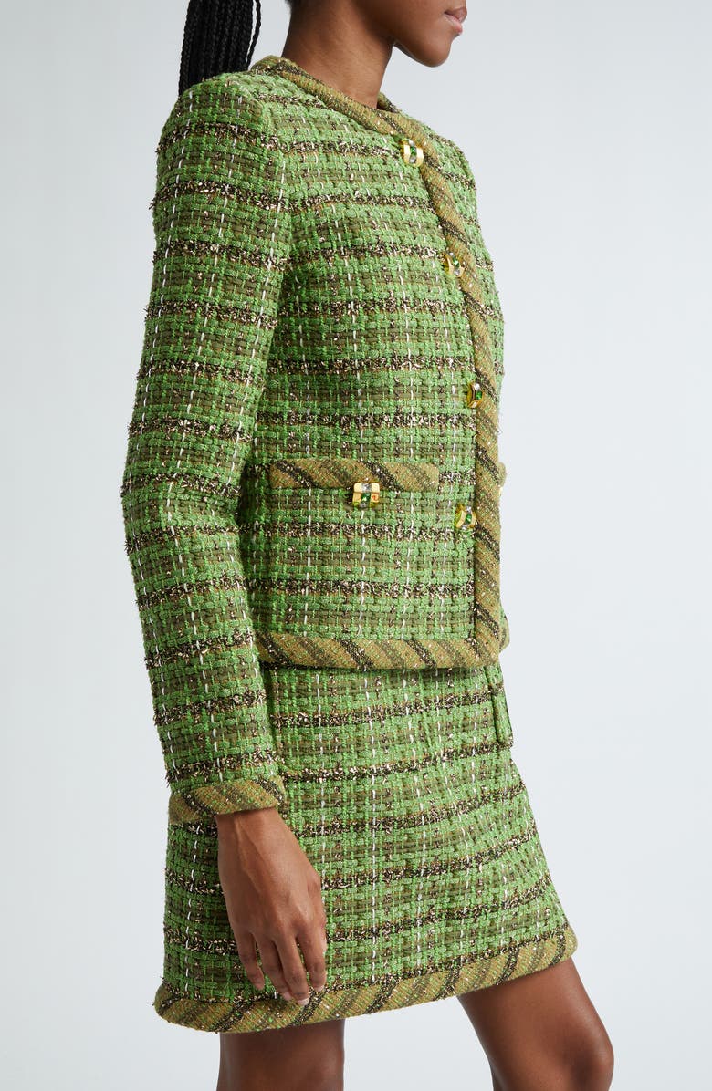 ST. JOHN Metallic Eyelash Tweed Jacket, Alternate, color, Cyms Cypress/Moss Multi