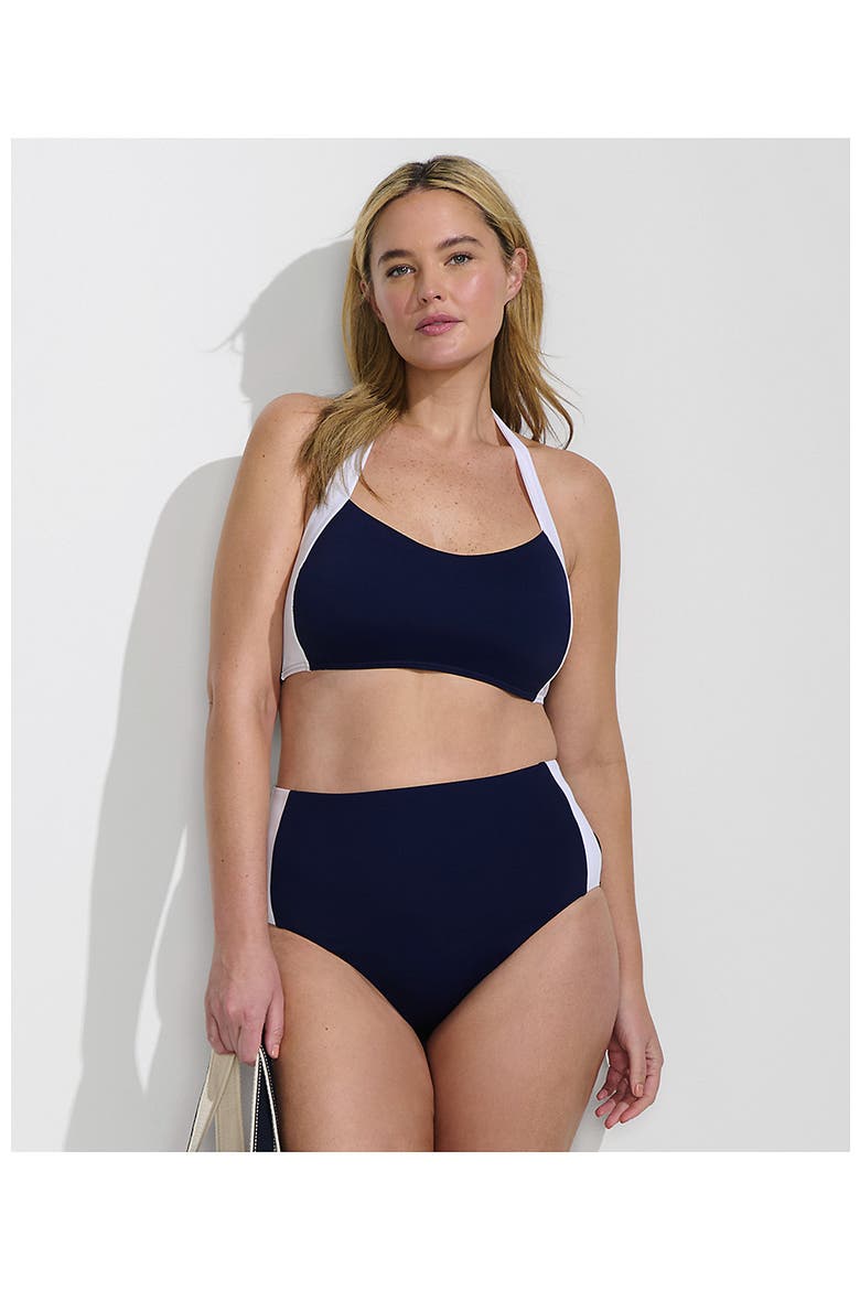 Seamed Halter Tankini Top, Alternate, color, Deep Sea Navy/White