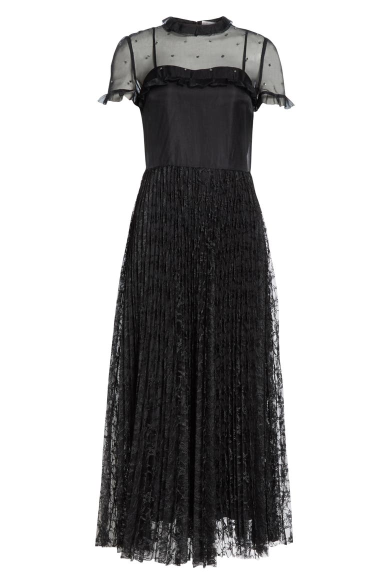 Studded Yoke Lace Skirt Maxi Dress, Alternate, color, NERO