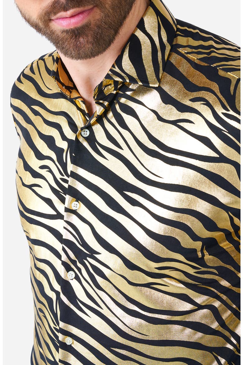 Tiger Shiner Modern Tailored Fit Button-Up Shirt, Alternate, color, GOLD