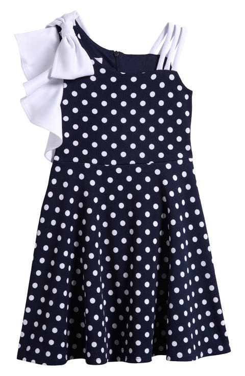 Kids' Polka Dot Bow Asymmetric Party Dress (Big Kid)