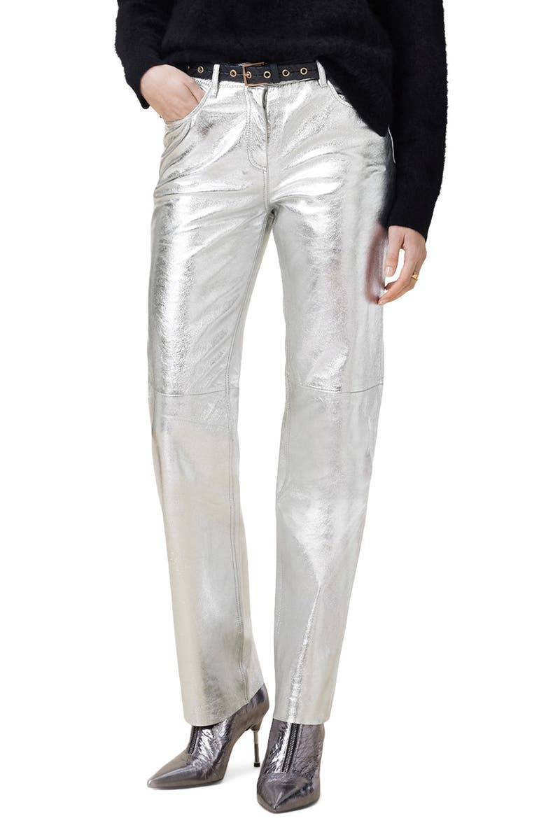AllSaints Saige Foil Leather Pants, Main, color, Gunmetal